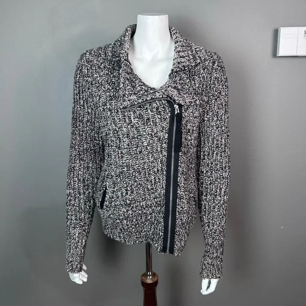 Free‎ People sweater Medium cardigan moto full zip chunky motorcycle